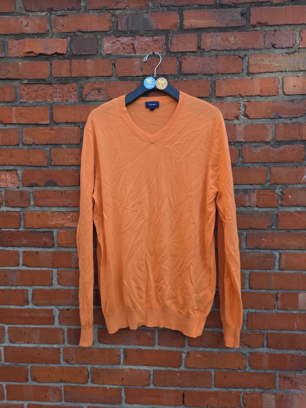 Men's Faconnable V-Neck Sweater Size XL Orange Silk Cotton Cashmere Blend (C2)